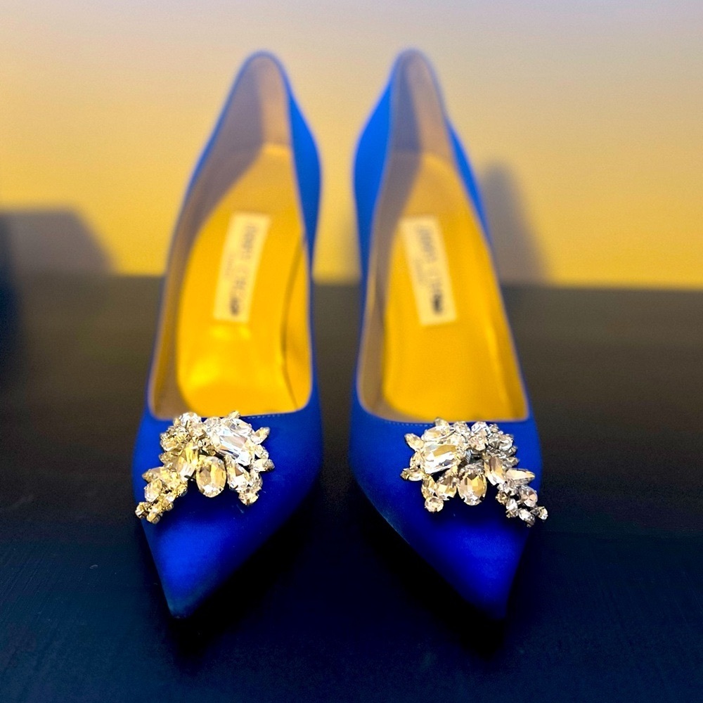 Jimmy Choo Blue Satin Manda Pumps